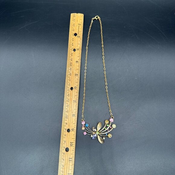 Colorful Rhinestone Butterfly Necklace Gold Tone Adjustable Chain Fruit Salad - Picture 8 of 9